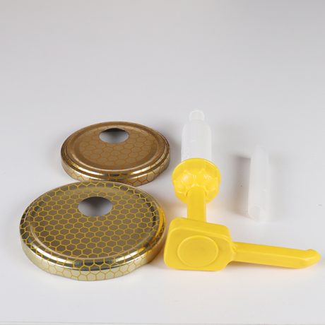 Dosatore per vaso di miele in plastica per alimenti di colore giallo con stampa