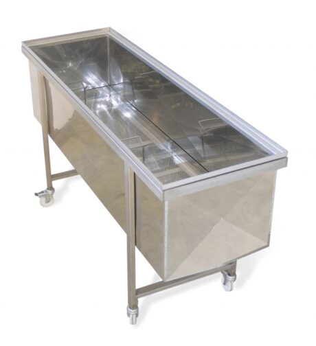 Carrello porta disopercolatrice, con vasca inox 150x48x42